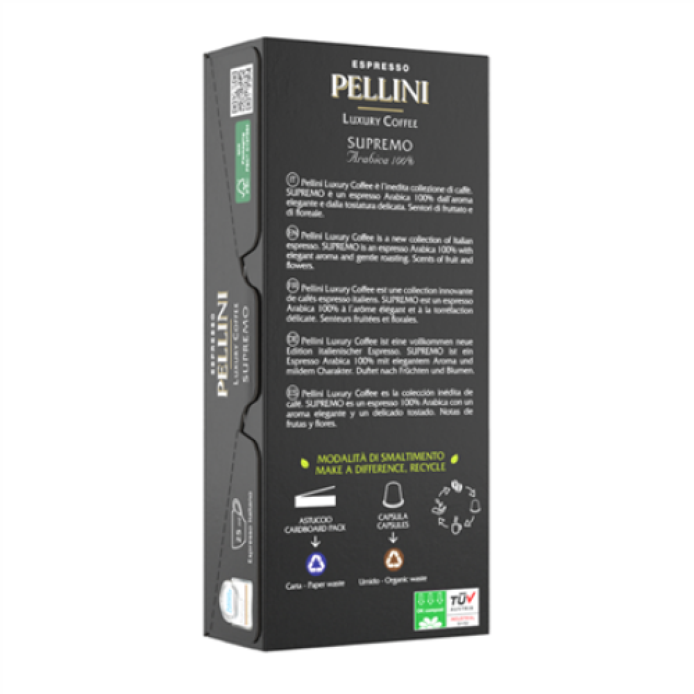 Pellini Top Luxury Supremo Ground coffee capsules Coffee Capsules for Nespresso coffee machines 10 capsules 100% Arabica 50 g