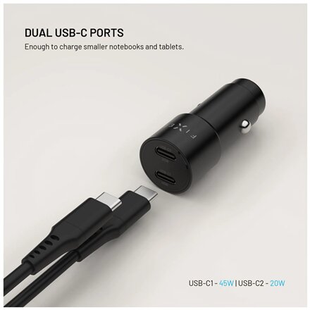Fixed Dual USB-C Car Charger, 65W, PD 3.0