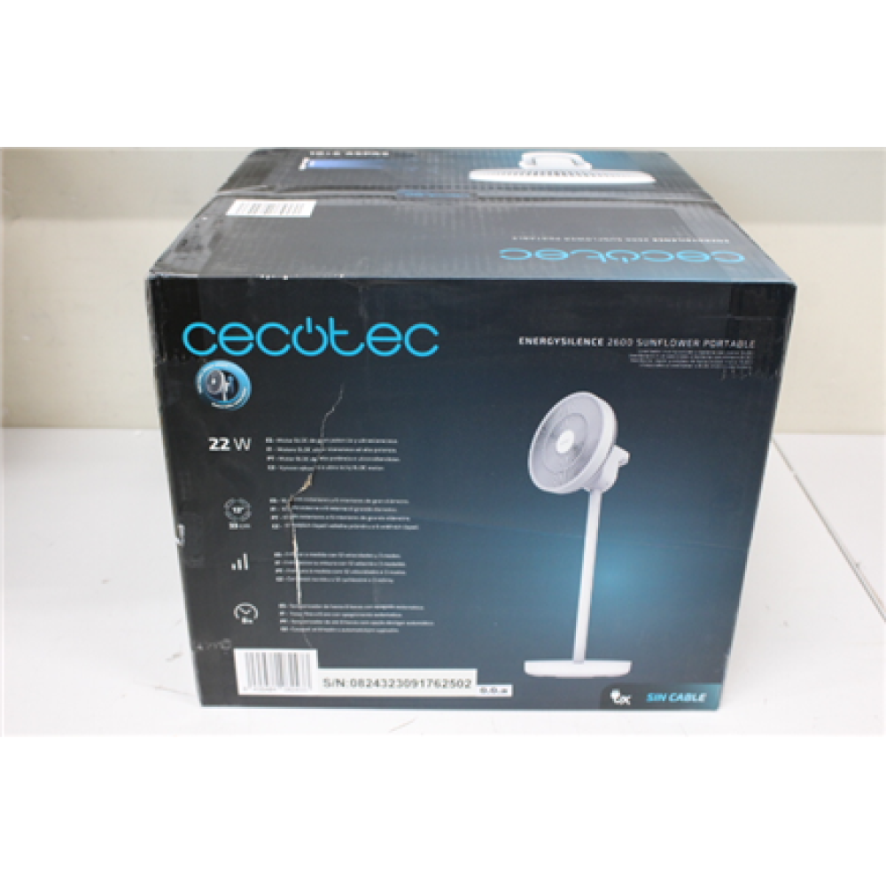 SALE OUT. Cecotec EnergySilence 2600 Sunflower Portable Battery-powered fan , Cecotec EnergySilence 2600 Sunflower Portable , Stand Fan , DAMAGED PACKAGING , Diameter 33 cm , Number of speeds 12 , Oscillation , 22 W , Remote control