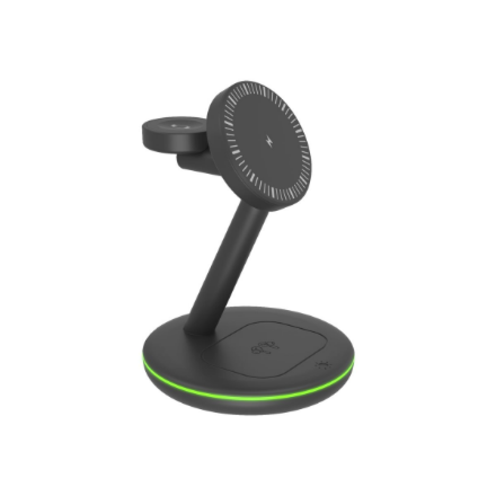 Raidsonic 3 in 1 wireless charging stand, magnetic, for mobile phone, earpods and smartwatch, Plastic , Icy Box IB-SH102-CH