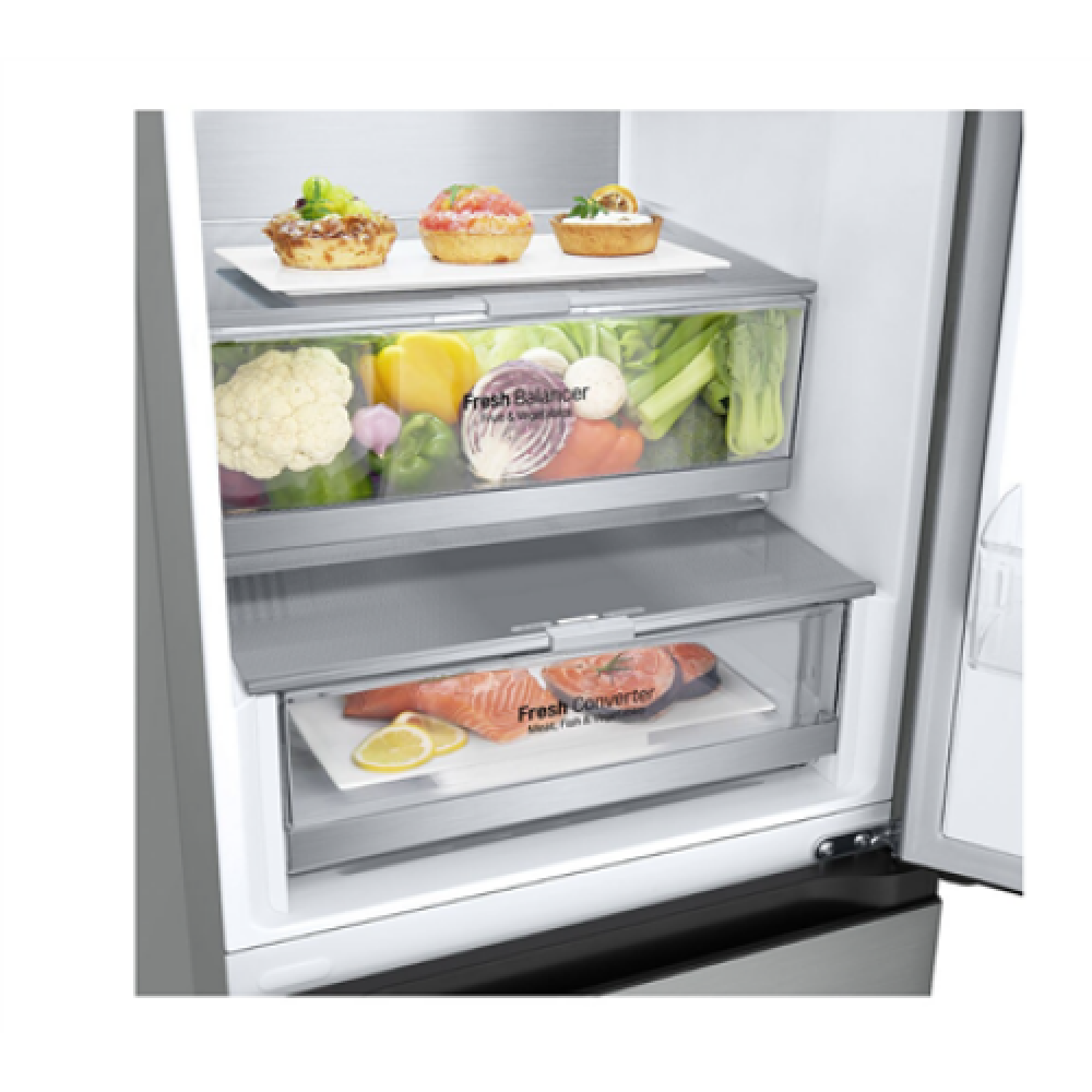 LG , Refrigerator , GBV7180CPY , Energy efficiency class C , Free standing , Combi , Height 186 cm , No Frost system , Fridge net capacity 234 L , Freezer net capacity 110 L , Display , 35 dB , Silver