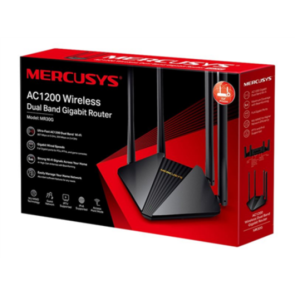 AC1200 Wireless Dual Band Gigabit Router , MR30G , 802.11ac , 867+300 Mbit/s , Ethernet LAN (RJ-45) ports 2× Gigabit LAN Ports , Mesh Support No , MU-MiMO Yes , Antenna type 4× 5 dBi Fixed Omni-Directional Antennas , 24 month(s)