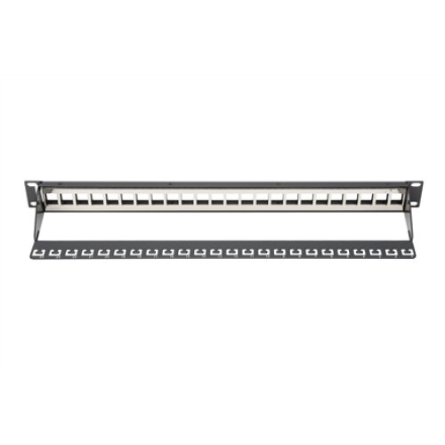 Digitus , Modular Patch Panel , DN-91411 , Layout Keystone Entry: Straight; Area of application: 483 mm (19) cabinet; Suitable for 483 mm (19) cabinet mounting; Housing material: 1.5 mm SPCC cold rolled stell sheet, powder-coated; Ports: 24 , Black