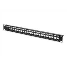 Digitus , Modular Patch Panel , DN-91411 , Layout Keystone Entry: Straight; Area of application: 483 mm (19) cabinet; Suitable for 483 mm (19) cabinet mounting; Housing material: 1.5 mm SPCC cold rolled stell sheet, powder-coated; Ports: 24 , Black
