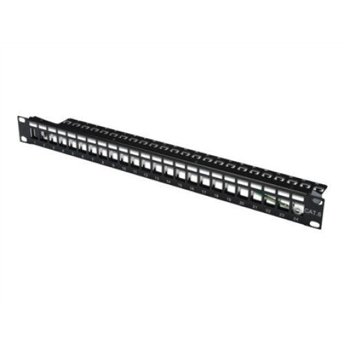 Digitus , Modular Patch Panel , DN-91411 , Layout Keystone Entry: Straight; Area of application: 483 mm (19) cabinet; Suitable for 483 mm (19) cabinet mounting; Housing material: 1.5 mm SPCC cold rolled stell sheet, powder-coated; Ports: 24 , Black