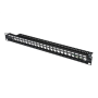 Digitus , Modular Patch Panel , DN-91411 , Black , Layout Keystone Entry: Straight; Area of application: 483 mm (19) cabinet; Suitable for 483 mm (19) cabinet mounting; Housing material: 1.5 mm SPCC cold rolled stell sheet, powder-coated; Ports: 24