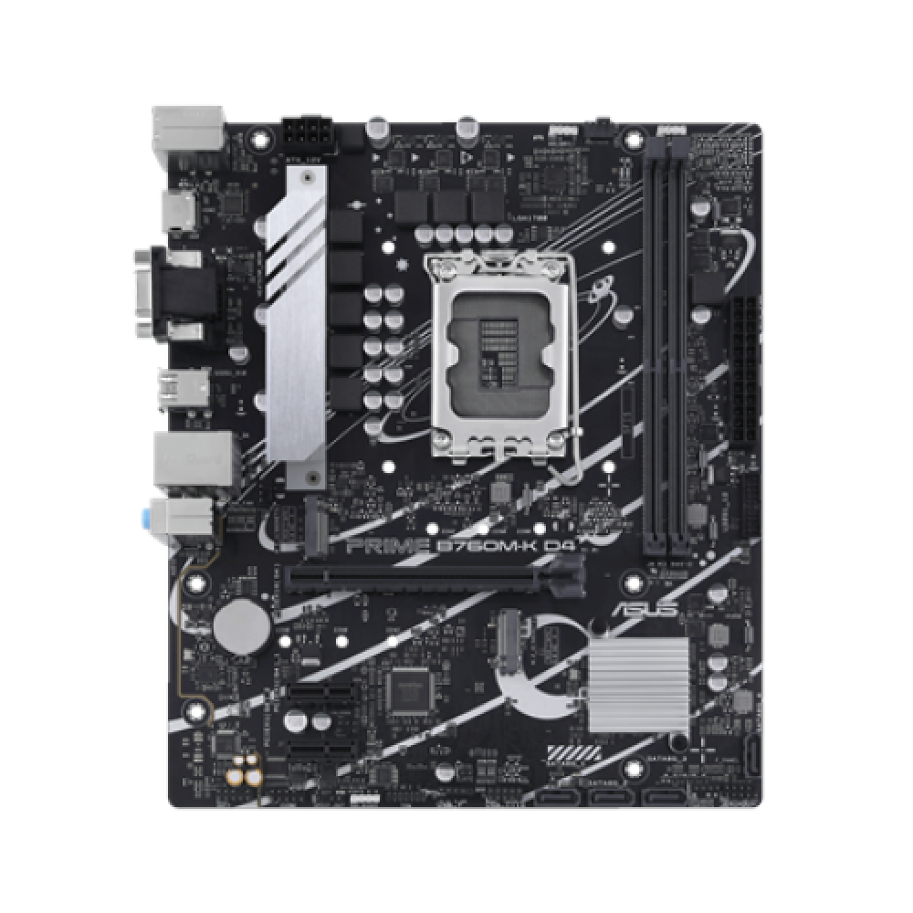 Asus PRIME B760M-K D4 Processor family Intel Processor socket LGA1700 DDR4 DIMM Memory slots 2 Supported hard disk drive interfaces SATA, M.2 Number of SATA connectors 4 Chipset Intel B760 mATX