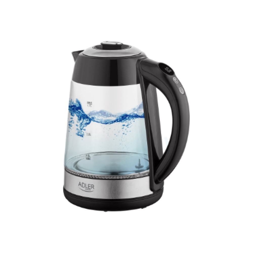 Adler , Kettle , AD 1285 , Electric , 2200 W , 1.7 L , Glass/Stainless steel , 360° rotational base , Grey