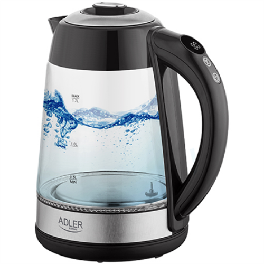 Adler , Kettle , AD 1285 , Electric , 2200 W , 1.7 L , Glass/Stainless steel , 360° rotational base , Grey