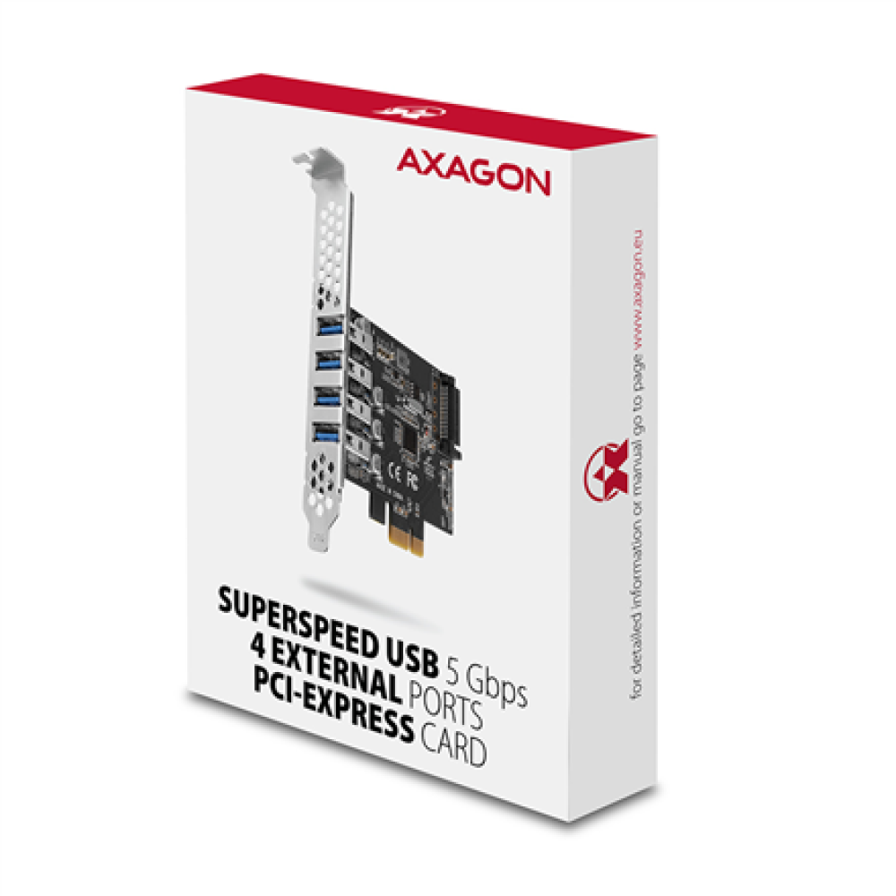 AXAGON PCI-Express card with four external USB 3.2 Gen1 ports with dual power , PCEU-43RS