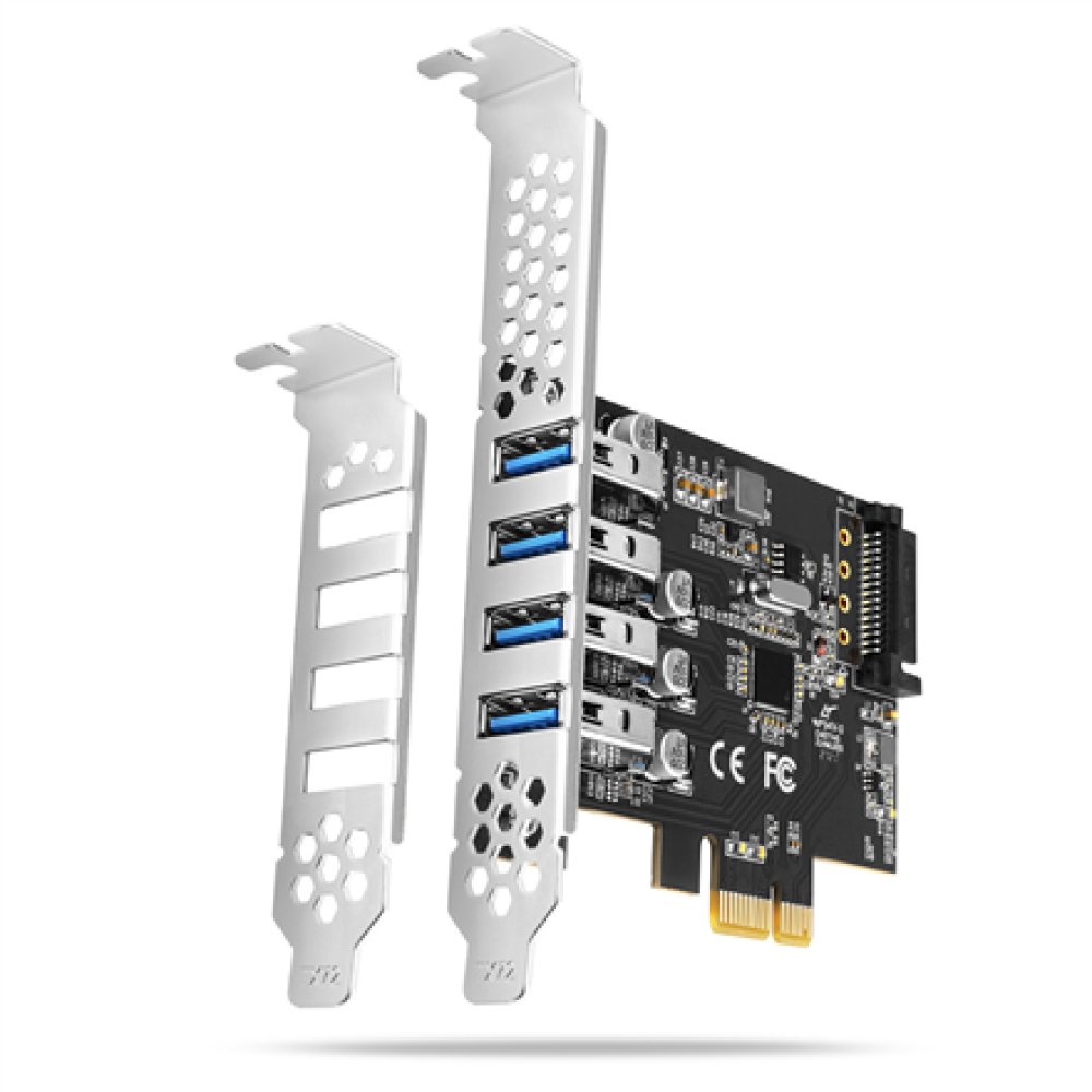AXAGON PCI-Express card with four external USB 3.2 Gen1 ports with dual power , PCEU-43RS