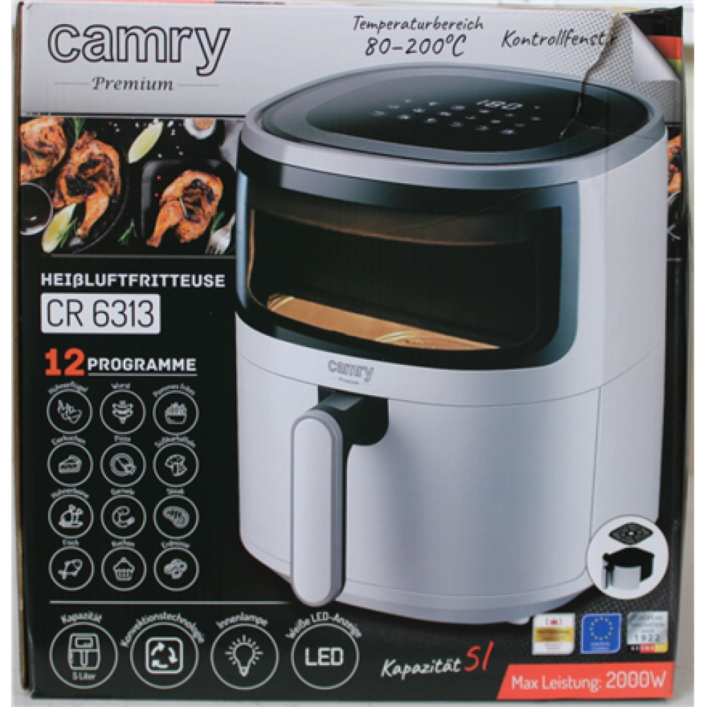 SALE OUT. Camry CR 6313 Airfryer Oven, 12 programs, Capacity 5l, White , Camry Airfryer Oven , CR 6313 , Power 2000 W , Capacity 5 L , Convection , White , DAMAGED PACKAGING , 24 month(s)