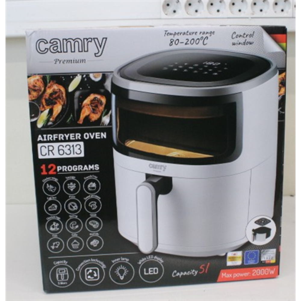 SALE OUT. Camry Airfryer Oven , CR 6313 , Power 2000 W , Capacity 5 L , Convection , White , UNPACKED, DAMAGED PACKAGING FOAMS, SCRATCHES ON TOP, DENT ON SIDE