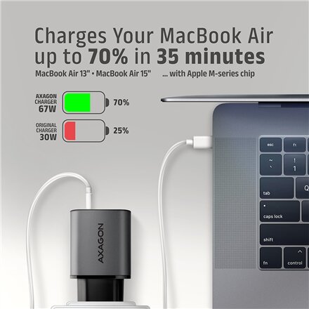 AXAGON Wall charger 67W, 2x port (USB-A + USB-C) PD3.0/PPS/QC4+/SFC 2.0/Apple , ACU-PQ67