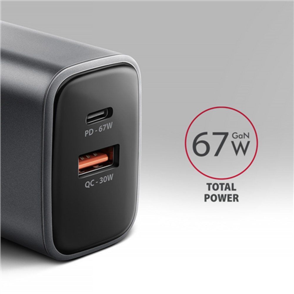 AXAGON Wall charger 67W, 2x port (USB-A + USB-C) PD3.0/PPS/QC4+/SFC 2.0/Apple , ACU-PQ67