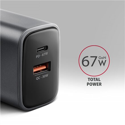 AXAGON Wall charger 67W, 2x port (USB-A + USB-C) PD3.0/PPS/QC4+/SFC 2.0/Apple , ACU-PQ67