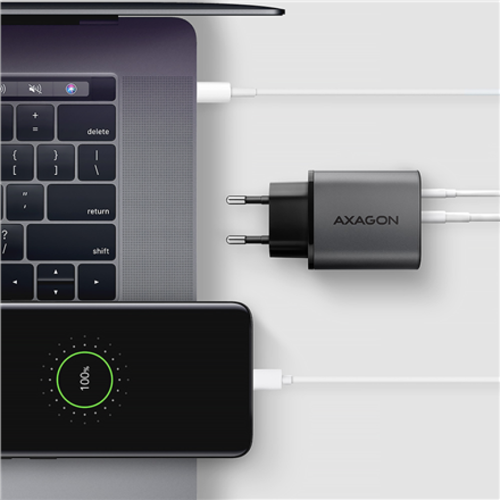 AXAGON Wall charger 67W, 2x port (USB-A + USB-C) PD3.0/PPS/QC4+/SFC 2.0/Apple , ACU-PQ67