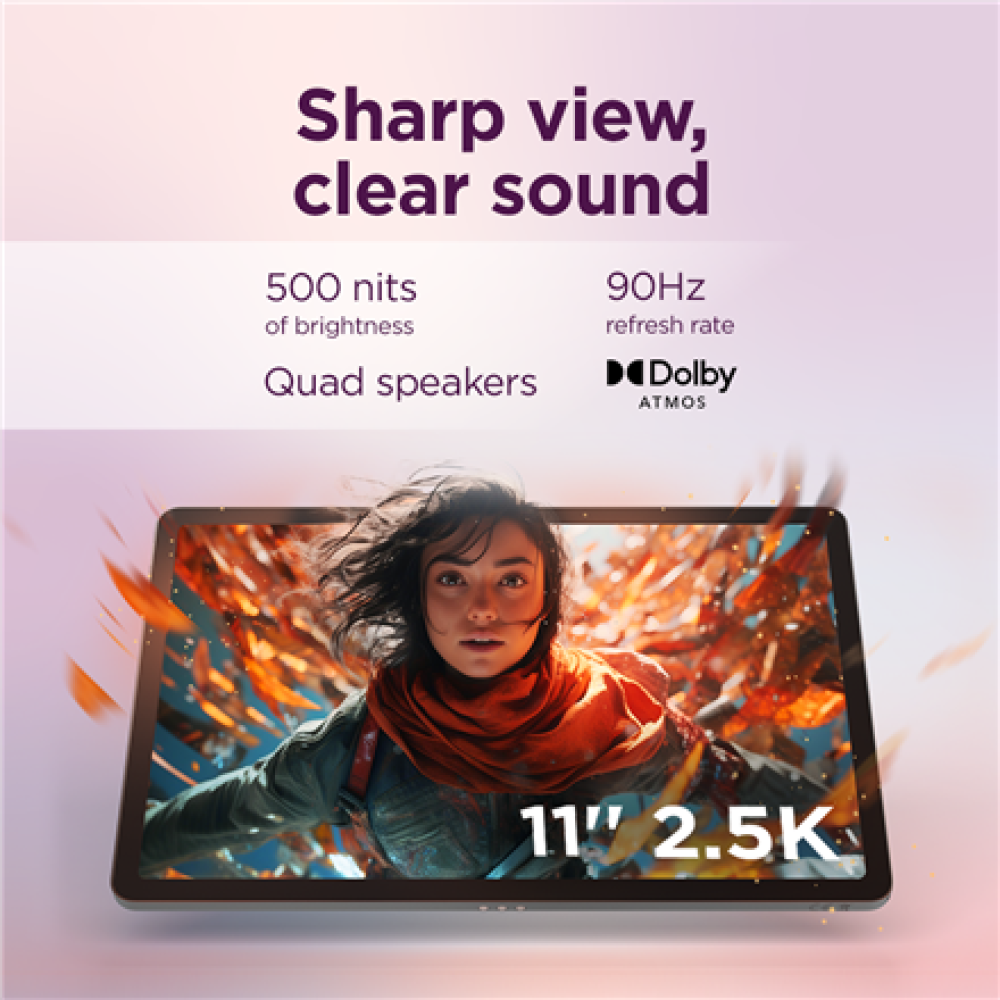 Lenovo Idea Tab 11 2.5K Mediatek Dimensity 6300/8GB/256GB/Android 15/Grey/2Y Warranty , Lenovo Tab (without power adapter) , Idea Tab , 11 , Luna Grey , IPS , 2560x1600 pixels , MediaTek , Dimensity 6300 , 8 GB , Soldered LPDDR4x , 256 GB , Wi-Fi , Front 