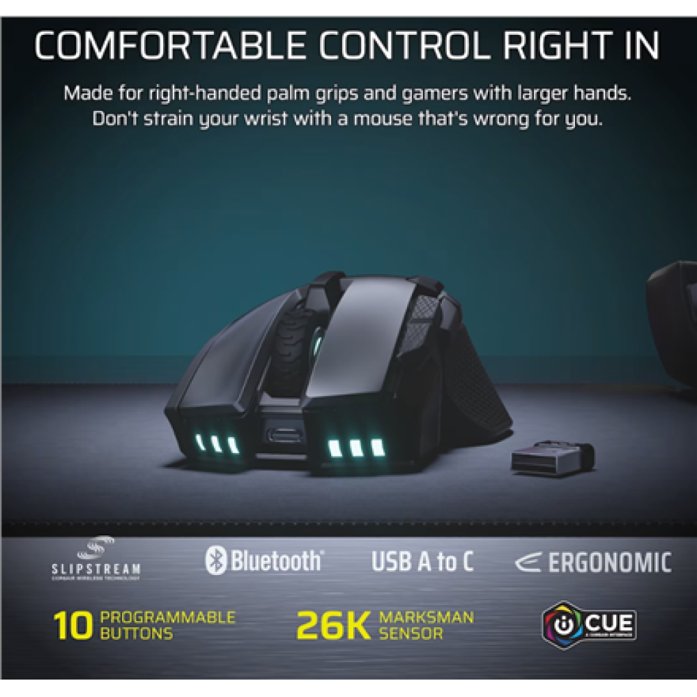 Corsair IRONCLAW SE , Gaming Mouse , Wireless/Wired , 2.4GHz, Bluetooth, USB-C , Black