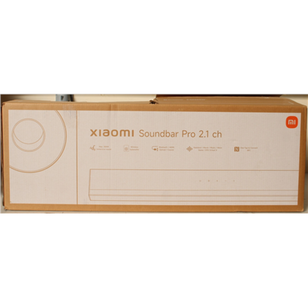 SALE OUT. Xiaomi Soundbar Pro 2.1 ch , Xiaomi Soundbar Pro 2.1 ch , Warranty 24 month(s) , 300 W , Bluetooth , Wireless connection , Black , DAMAGED PACKAGING, MISSING INNER PACKAGING. SCRATCHED AND DIRTY