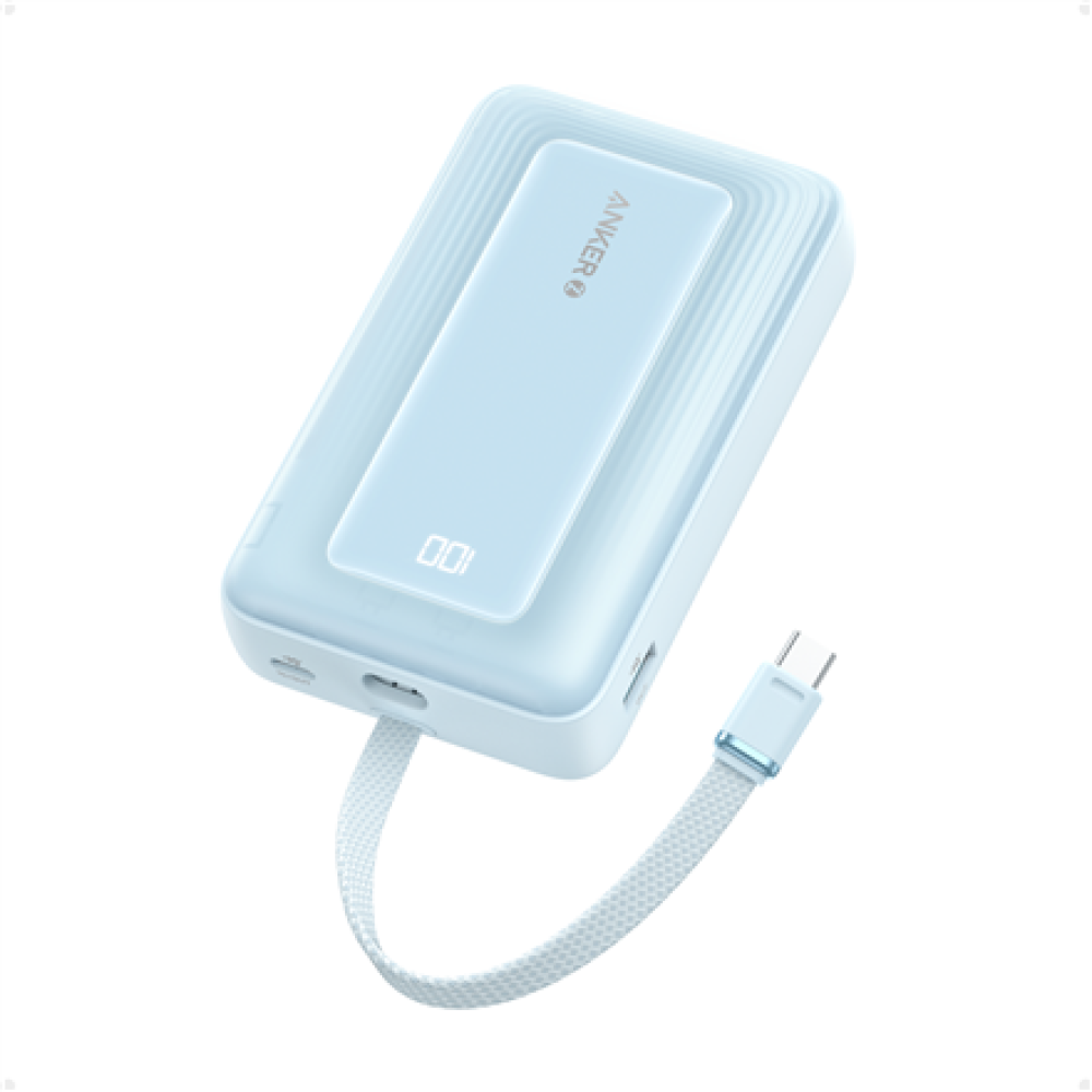 Anker , Power Bank with Built-In USB-C Cable , A1689031 , 20000 mAh , 30W Output , Blue