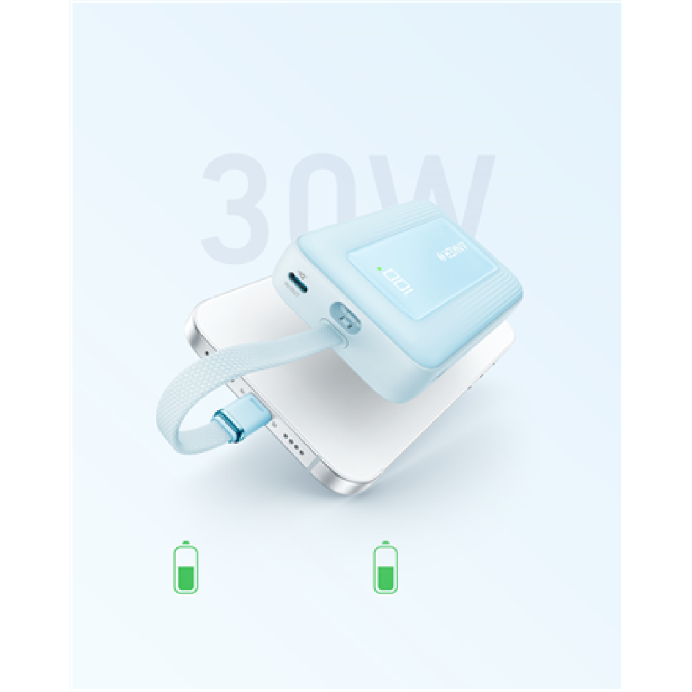 Anker , Power Bank with Built-In USB-C Cable , A1689031 , 20000 mAh , 30W Output , Blue