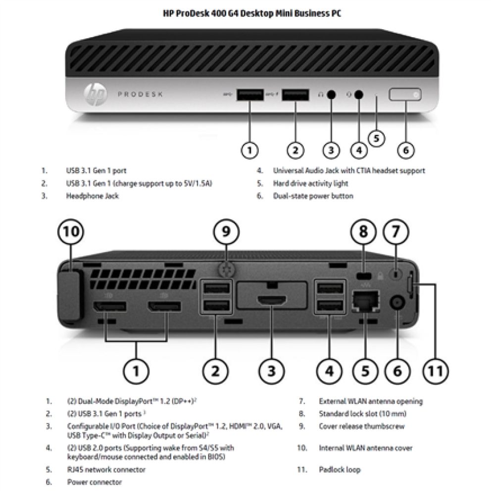 HP Renewed Grade A , ProDesk 400 G4 , Intel Core i3 , i3-8100T , 8 GB , SSD , 128 GB , Intel UHD Graphics 630 , Windows 11 Pro