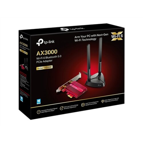 TP-LINK , AX3000 Wi-Fi 6 Bluetooth 5.0 PCIe Adapter , TX3000E , 2.4GHz/5GHz , Antenna type 2xHigh-Gain External Antennas , 574+2402 Mbit/s
