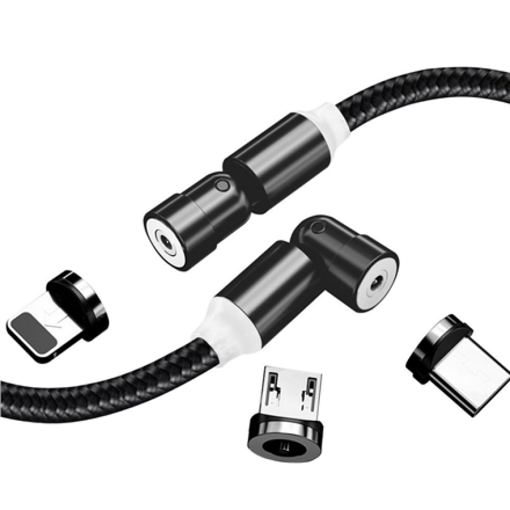 ColorWay Cable 3in1 (Lightning+MicroUSB+Type-C) Magnetic Rotation 540° 2.4А, 1m , CW-CBUU037-BK