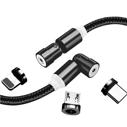 ColorWay Cable 3in1 (Lightning+MicroUSB+Type-C) Magnetic Rotation 540° 2.4А, 1m , CW-CBUU037-BK