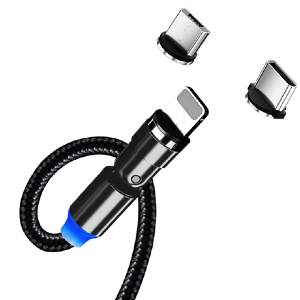 ColorWay Cable 3in1 (Lightning+MicroUSB+Type-C) Magnetic Rotation 540° 2.4А, 1m , CW-CBUU037-BK