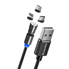 ColorWay Cable 3in1 (Lightning+MicroUSB+Type-C) Magnetic Rotation 540° 2.4А, 1m , CW-CBUU037-BK