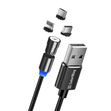 ColorWay Cable 3in1 (Lightning+MicroUSB+Type-C) Magnetic Rotation 540° 2.4А, 1m , CW-CBUU037-BK