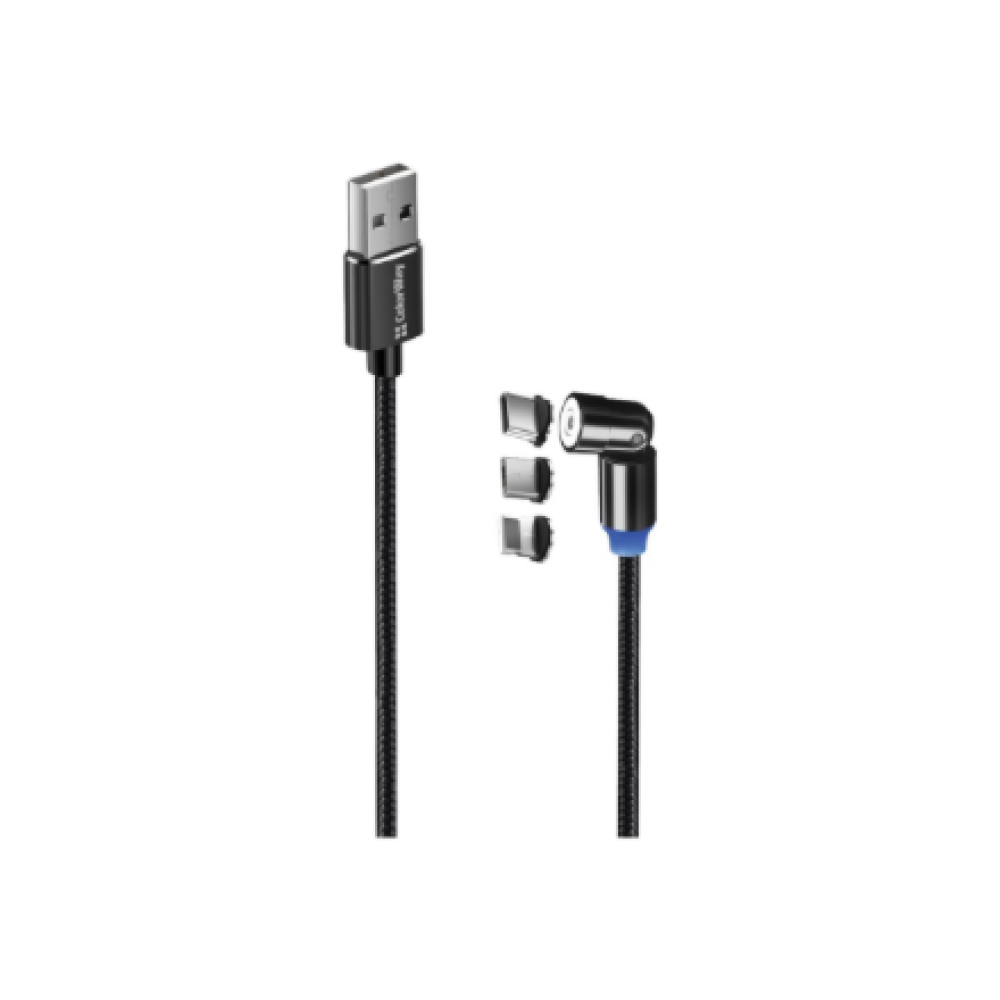 ColorWay Cable 3in1 (Lightning+MicroUSB+Type-C) Magnetic Rotation 540° 2.4А, 1m , CW-CBUU037-BK