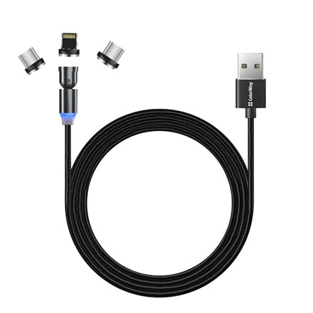 ColorWay Cable 3in1 (Lightning+MicroUSB+Type-C) Magnetic Rotation 540° 2.4А, 1m , CW-CBUU037-BK