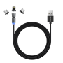 ColorWay Cable 3in1 (Lightning+MicroUSB+Type-C) Magnetic Rotation 540° 2.4А, 1m , CW-CBUU037-BK