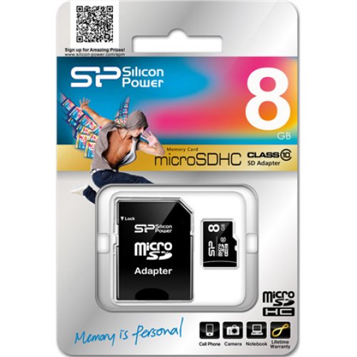 Silicon Power , 8 GB , MicroSDHC , Flash memory class 10 , SD adapter