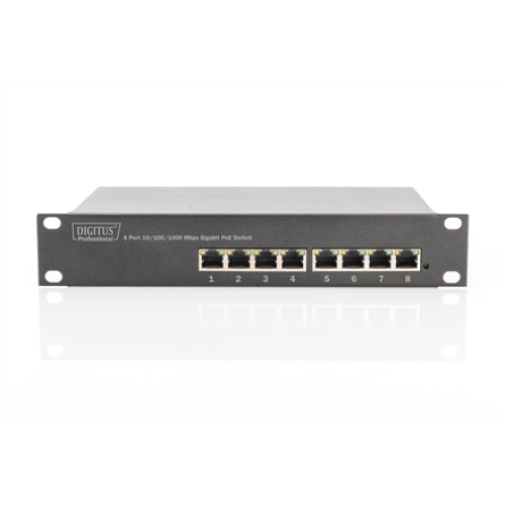 Digitus , 8-port Gigabit Ethernet PoE switch , DN-95317 , Unmanaged , Rackmountable , Power supply type Internal