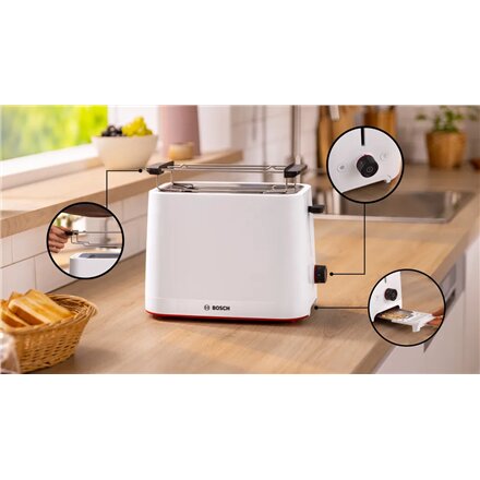 Bosch Compact Toaster , TAT3M121 MyMoment , Number of slots 2 , Housing material Plastic , White