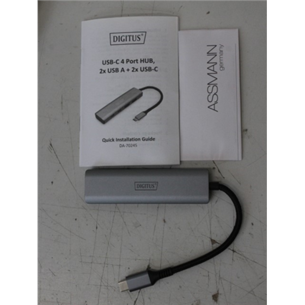 SALE OUT. Digitus USB-C 4 Port HUB 2x USB-A + 2x USB-C Gen2 , Digitus USB-C 4 Port HUB 2x USB-A + 2x USB-C Gen2 , DA-70245 , USB-C Hub DAMAGED PACKAGING