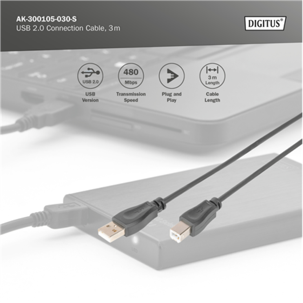Digitus USB 2.0 Connection Cable , AK-300105-030-S