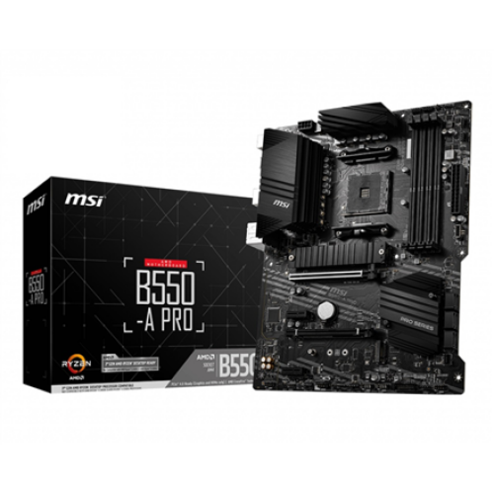 MSI , B550-A PRO , Processor family AMD , Processor socket AM4 , DDR4 DIMM , Memory slots 4 , Supported hard disk drive interfaces SATA, M.2 , Number of SATA connectors 6 , Chipset AMD B550 , ATX