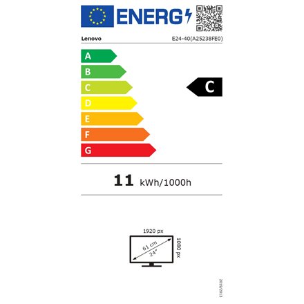 Lenovo , ThinkVision E24-40 , 23.8 , IPS , 16:9 , 100 Hz , 4 ms , 1920 x 1080 pixels , 250 cd/m² , HDMI ports quantity 1 , Raven Black , Warranty 36 month(s)