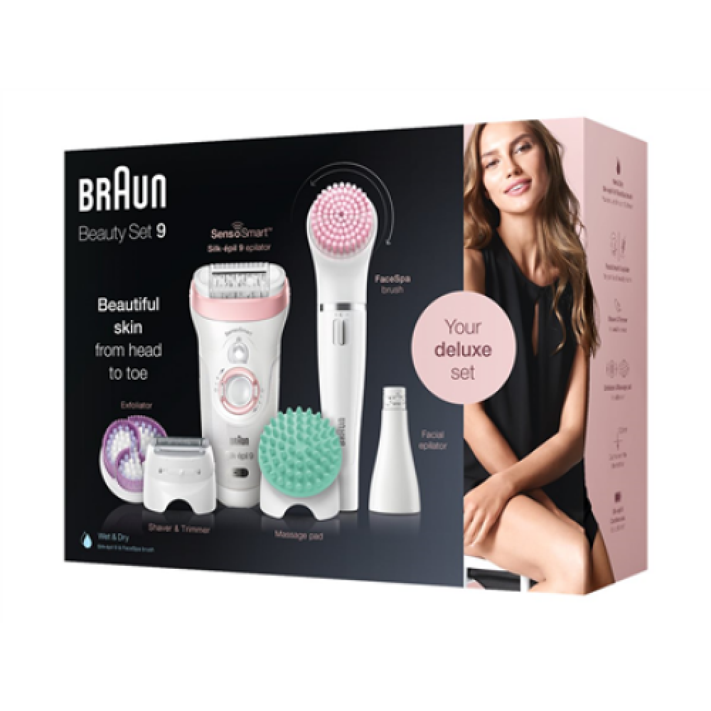 Braun , Silk-épil Beauty Set 9 9/985 BS , Epilator , Operating time (max) 50 min , Bulb lifetime (flashes) Not applicable , Number of power levels 2 , Wet & Dry , White/Rose