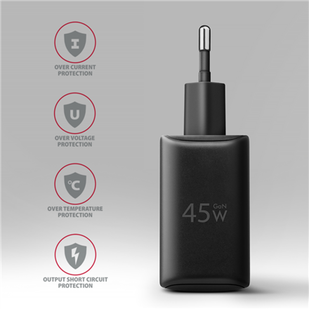 AXAGON GaN wallcharger 2x port (USB-A + USB-C), PD3.0/PPS/QC4+/SFC2.0/AFC/SCP/FCP/Apple, 45W , ACU-PQ45
