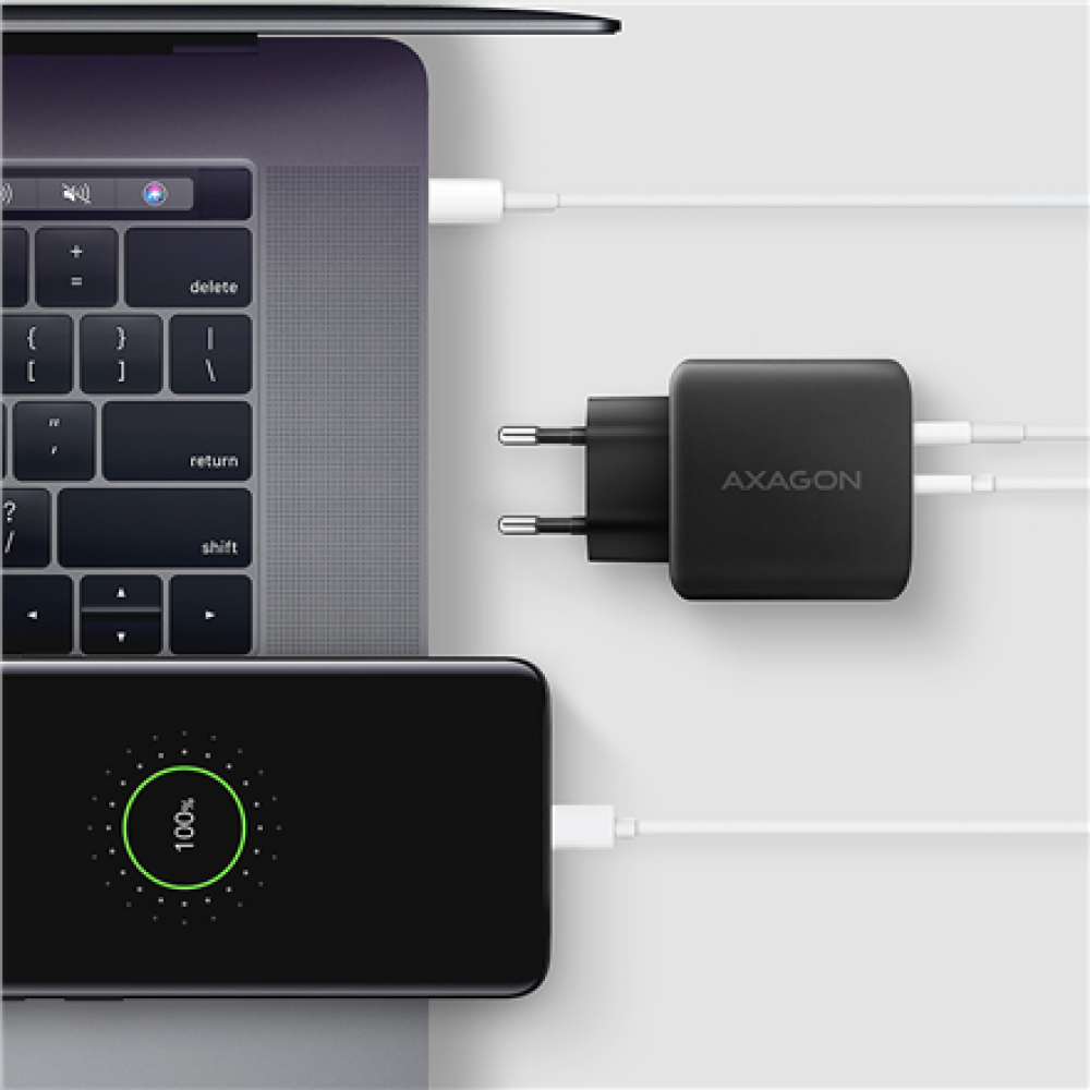 AXAGON GaN wallcharger 2x port (USB-A + USB-C), PD3.0/PPS/QC4+/SFC2.0/AFC/SCP/FCP/Apple, 45W , ACU-PQ45