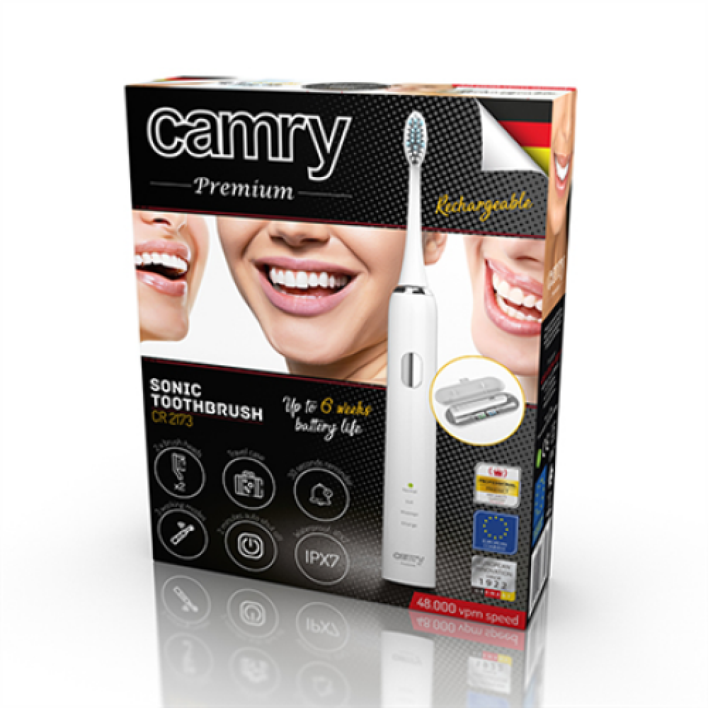 Camry Sonic Toothbrush CR 2173 Rechargeable For adults Number of brush heads included 2 Number of teeth brushing modes 3 Sonic technology White