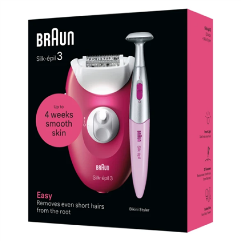 Braun Epilator , SE3-202 Silk épil 3 , Number of power levels 2 , White/Pink