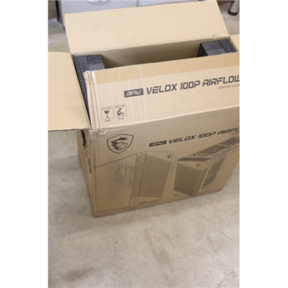 SALE OUT. MSI MPG VELOX 100P AIRFLOW PC Case, Mid-Tower, USB 3.2, Audio-out, Mic-in DAMAGED PACKAGING, DENTS ON TOP , MSI PC Case , MPG VELOX 100P AIRFLOW , Side window , Black , Mid-Tower , DAMAGED PACKAGING, DENTS ON TOP , Power supply included No , ATX
