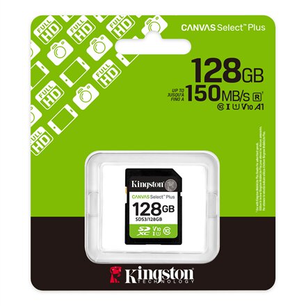 Kingston Canvas Select Plus , 128 GB , SD , Flash memory class Class 10, UHS-I, U1/U3, Video Class 10/30